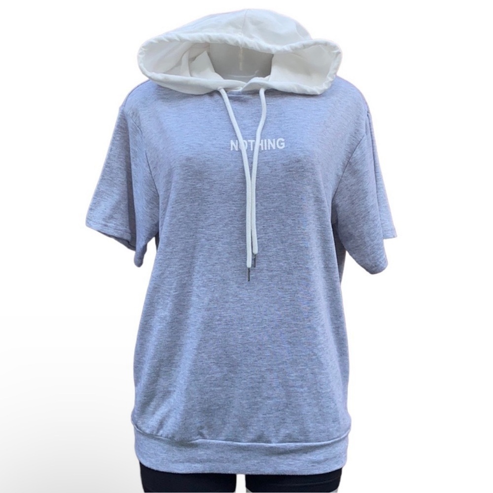 SHEIN Gray White Boxy Short Sleeve Hoodie Size S